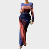 Amélia - Vestido maxi justo com mangas compridas